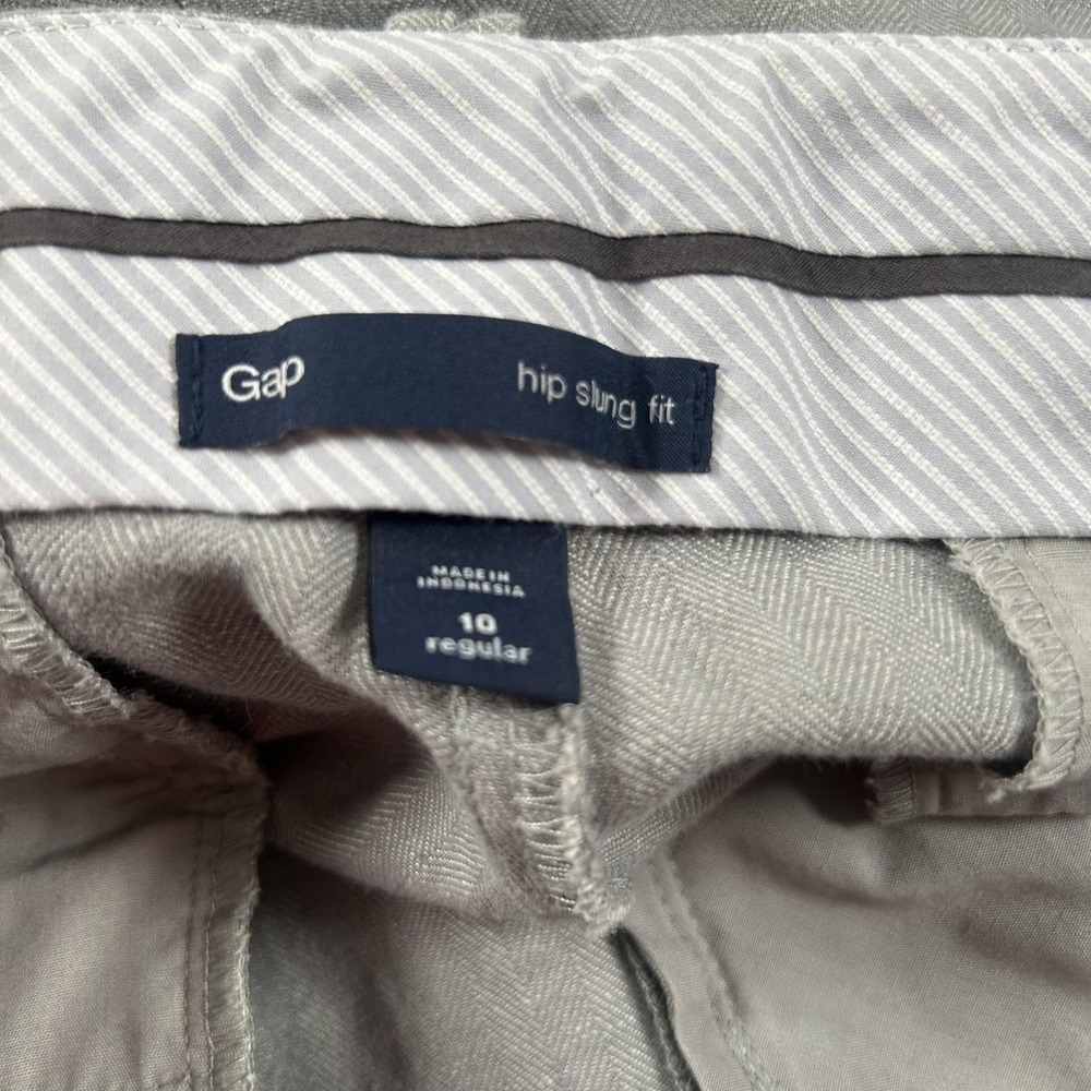 Gap Pants Womens 10 Gray Hip Slung Fit Linen Cotton Herringbone Straight Leg - Picture 3 of 16